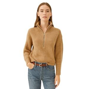 Everlane 100% Wool Half Zip Knit Pullover Sweater in Deep Camel Tan Women’s XS